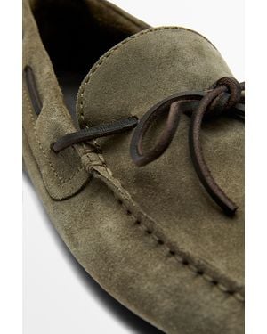 MASSIMO DUTTI Soft Leather Loafers With Tie - Green