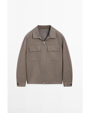 MASSIMO DUTTI Wool-Blend Overshirt - Gray