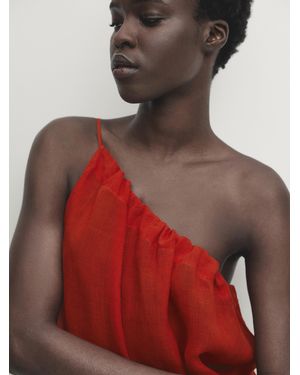 MASSIMO DUTTI Ramie And Lyocell Blend Top With Asymmetric Neckline - Red