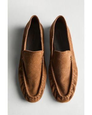 MASSIMO DUTTI Soft Split Leather Loafers - Brown