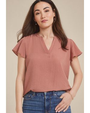 maurices Size Atwood Flutter Sleeve Blouse - Brown
