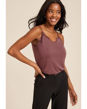 maurices Sandwash Lace Trim V Neck Swing Cami - Purple