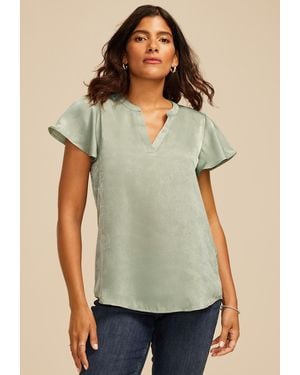 maurices Atwood Flutter Sleeve Satin Blouse - Green
