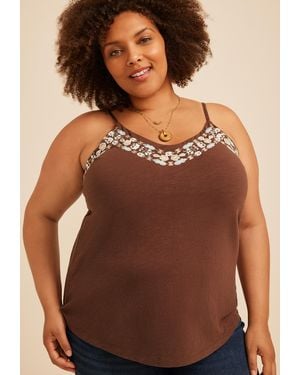 maurices Plus Size Embroidered V Neck Cami - Brown