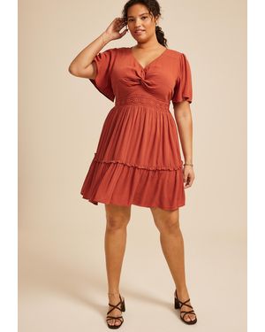 maurices Plus Size Flutter Sleeve Knot Front Mini Dress - Red