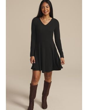 maurices Ribbed V Neck Snap Cuff Skater Dress - Blue