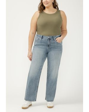 Silver Jeans Co. Plus Size Avery Curvy High Rise Luxe Stretch Relaxed Straight Jean Denim - Blue