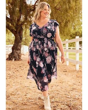maurices Plus Size Floral Mesh Flutter Sleeve Midi Dress - Multicolor