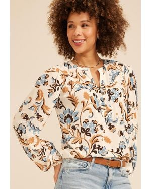 maurices Floral Henley Peasant Blouse - Natural
