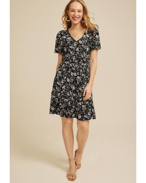 maurices 24/7 Printed V Neck Tiered Mini Dress - Natural