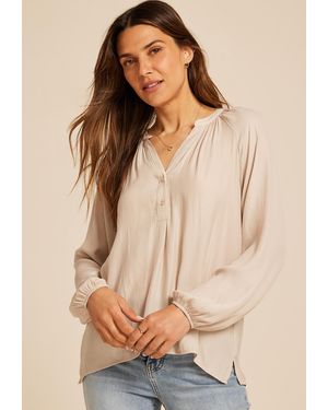 maurices Striped Henley V Neck Blouse - Natural