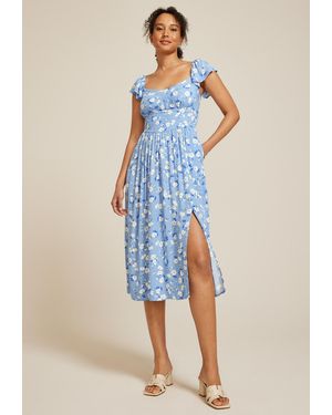 maurices Band Of The Free Floral Flutter Sleeve Midi Dress - Blue