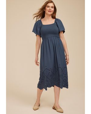 maurices Smocked Flutter Sleeve Eyelet Midi Dress - Blue