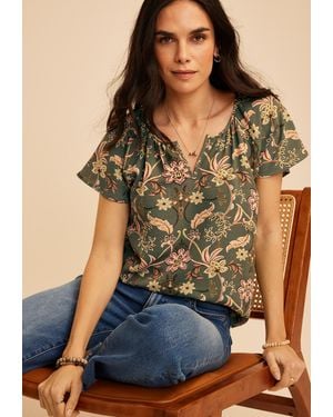 maurices Floral Notch Neck Flutter Sleeve Blouse - Blue