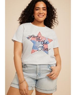 maurices Plus Size Americana Land Of The Free Star Classic Fit Graphic Tee - Gray