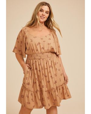 maurices Floral Flutter Tetured Skater Dress - Brown