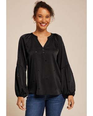 maurices Sequin Embellished Balloon Sleeve Blouse - Black