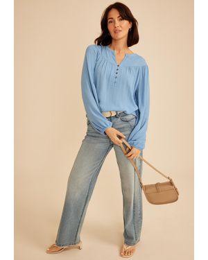 maurices Split Neck Henley Blouse - Blue