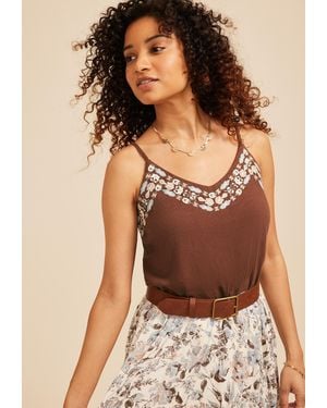 maurices Embroidered V Neck Cami - Brown