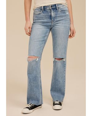 Flying Monkey Light High Rise Open Ripped Slim Wide Leg Jeans - Blue