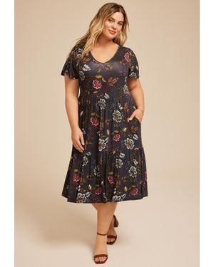 maurices Plus Size 24/7 Floral Tulip Sleeve Midi Dress - Natural