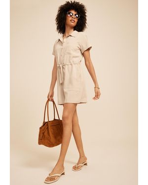 maurices Short Sleeve Button Down Utility Romper - Natural