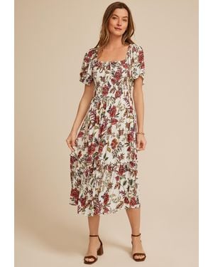 maurices Floral Smocked Flutter Sleeve Midi Dress - Natural