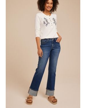 Flying Monkey Mid Rise Cuff Hem Straight Jeans - Blue