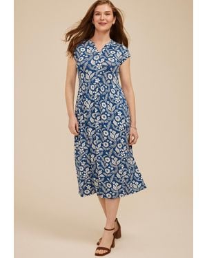 maurices Printed 24/7 Notch Neck Cap Sleeve Midi Dress - Blue