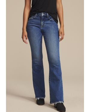 Flying Monkey High Rise Frayed Hem Flare Jeans - Blue