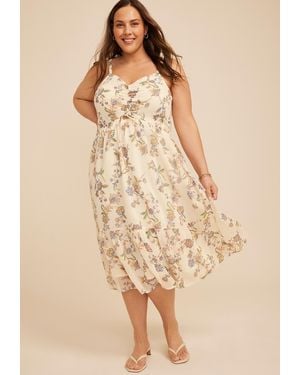 maurices Plus Size Bare Floral Cutout Cinch Front Midi Dress - Natural