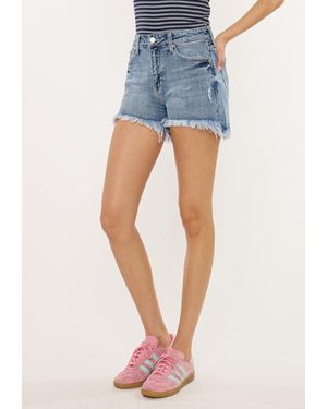 Kancan High Rise Frayed Hem 3.5In Mom Shorts - Blue