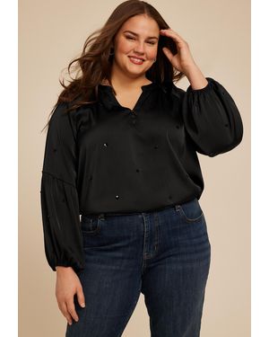 maurices Sequin Embellished Balloon Sleeve Blouse - Black