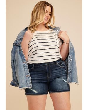 Kancan Plus Size High Rise Dark Destructed 5In Shorts - Blue