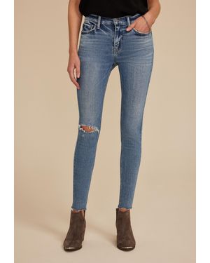 Flying Monkey Mid Rise Open Ripped Skinny Ankle Jeans - Blue