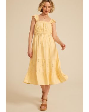 maurices Eyelet Flutter Sleeve Midi Dress - Yellow