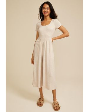 maurices 24/7 Heathered Short Sleeve Wide Leg Jumpsuit - Natural