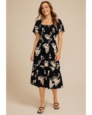 maurices Floral Smocked Flutter Sleeve Midi Dress - Natural