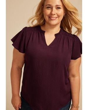 maurices Atwood Smocked Shoulder Flutter Sleeve Blouse - Purple