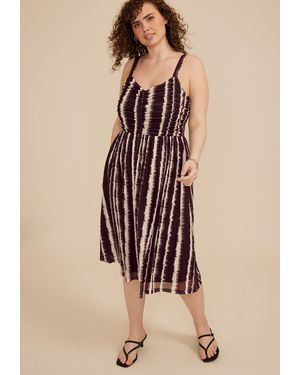maurices Plus Size Bare Ruched Sweetheart Printed Mesh Midi Dress - Natural