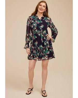 maurices Printed Long Sleeve Tiered Mini Dress - Blue