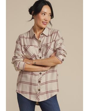 maurices Plaid Boyfriend Button Down Shirt - Natural