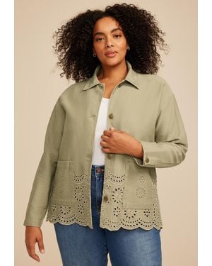 maurices Plus Size Eyelet Scallop Hem Twill Jacket - Natural