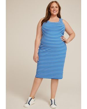 maurices Plus Size 24/7 Bare Striped Textured Midi Dress - Blue