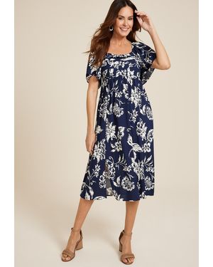 maurices Floral Pleated Bodice Midi Dress - Blue