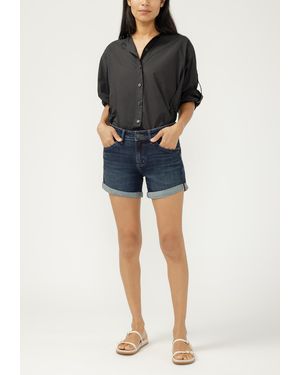Silver Jeans Co. Mid Rise Luxe Stretch Rolled Hem 4.5In Boyfriend Shorts Denim - Black