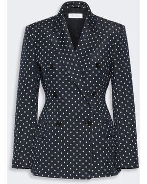 Max Mara Double-Breasted Polka Dot Jersey Blazer - Blue