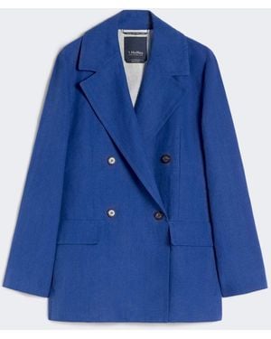 Max Mara Double-Breasted Linen Canvas Jacket - Blue