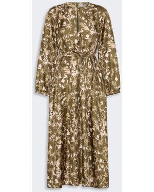 Max Mara Printed Silk Twill Dress - Metallic