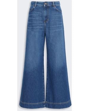 Max Mara Cotton Denim Wide-Leg Jeans - Blue